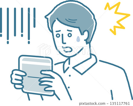 A man looking depressed while looking at his bankbook A man looking depressed while looking at his bankbook 135117761