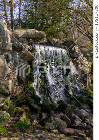Waterfall in Park Sonsbeek in Arnhem, the Veluwe, the Netherlands. 135117806