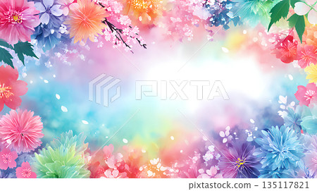 Rainbow gradient and floral fantasy background frame 135117821