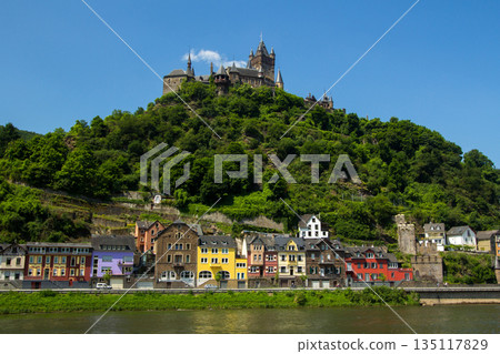 Panoramic view of the multi colored boulevard in the city of Cochem, Germany. Panoramic view of the multi colored boulevard in the city of Cochem, Germany. 135117829