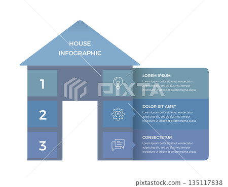 House infographic with three levels House infographic with three levels 135117838