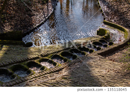 Waterfall in Park Sonsbeek in Arnhem, the Veluwe, the Netherlands. Waterfall in Park Sonsbeek in Arnhem, the Veluwe, the Netherlands. 135118045