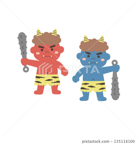 節分插畫素材:紅藍惡魔 節分插畫素材:紅藍惡魔 135118100