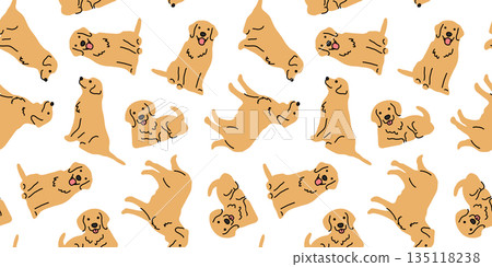 一張可愛的金毛犬插畫的無縫背景圖。 一張可愛的金毛犬插畫的無縫背景圖。 135118238