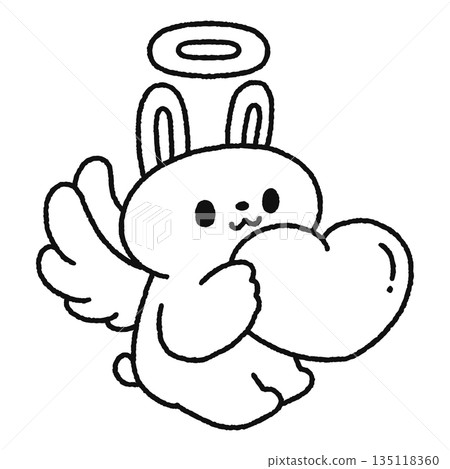 Angel Holding Rabbit Angel and rabbit holding a heart - line drawing - Stock Illustration ...