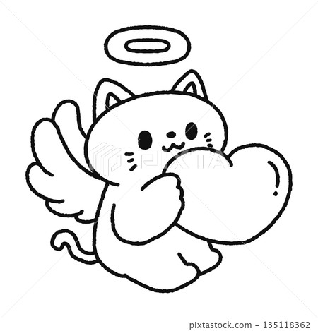 天使貓咪，帶著一顆心－線條畫 135118362