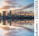 The city skyline and its reflection on the water at Yokohama Port, Japan 135119258