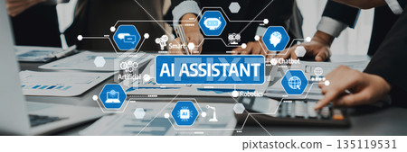 Advanced AI Assistant Technology in Business Environment Showcasing Innovation, Collaboration, and Smart Solutions for Modern Workplaces. Amity Advanced AI Assistant Technology in Business Environment Showcasing Innovation, Collaboration, and Smart Solutions for Modern Workplaces. Amity 135119531