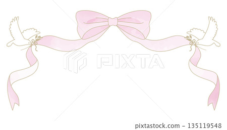 Elegant frame and decoration with ribbons and doves Elegant frame and decoration with ribbons and doves 135119548