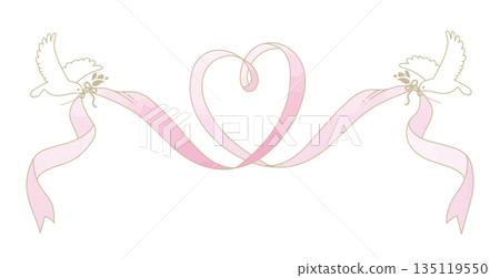 Elegant frame and decoration with ribbons and doves Elegant frame and decoration with ribbons and doves 135119550