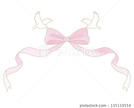 Elegant frame and decoration with ribbons and doves 135119554