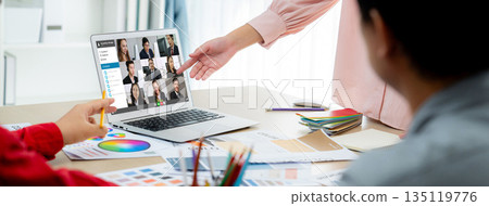 Business people on video conference for brisk virtual group meeting 135119776