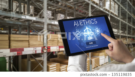 AI ethics responsibility standard law and rules on computer screen brisk 135119835