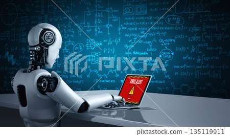 Virus warning alert on computer screen detected modish cyber threat 135119911
