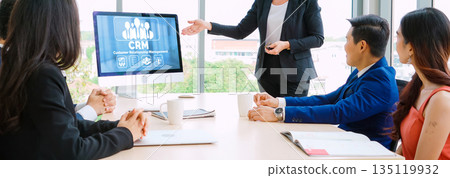 Customer relationship management system on modish computer for CRM business 135119932