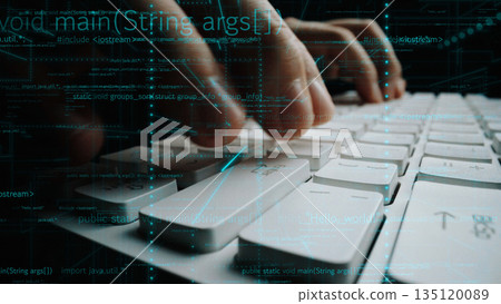 Close-Up of Hands Typing on a Keyboard with Code Displayed in Background, Highlighting Programming and Technology Focus in Modern Workspace xenic Close-Up of Hands Typing on a Keyboard with Code Displayed in Background, Highlighting Programming and Technology Focus in Modern Workspace xenic 135120089