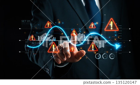 Economic Caution and Risk Alert in Volatile Market with Financial Warning Elide 135120147