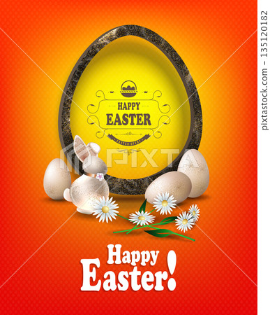 Happy Easter. Festive orange textured card with Easter eggs Happy Easter. Festive orange textured card with Easter eggs 135120182