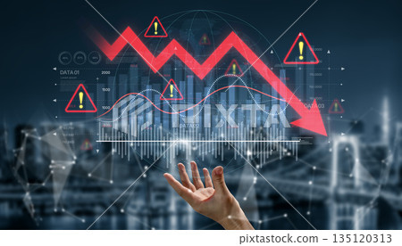 Economic Crisis with Financial Downtrend Arrow and Volatile Market Graph Spline 135120313