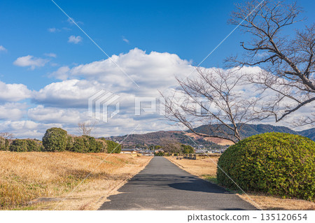 從奈良市平城宮殿遺址國立歷史公園內眺望若草山 從奈良市平城宮殿遺址國立歷史公園內眺望若草山 135120654