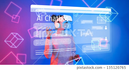 Futuristic AI Chatbot Interaction with User in Virtual Environment Showcasing Automation and Machine Learning Technology XDMCP Futuristic AI Chatbot Interaction with User in Virtual Environment Showcasing Automation and Machine Learning Technology XDMCP 135120765
