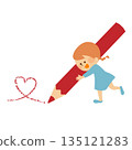 Cute girl holding a pencil Illustration 135121283
