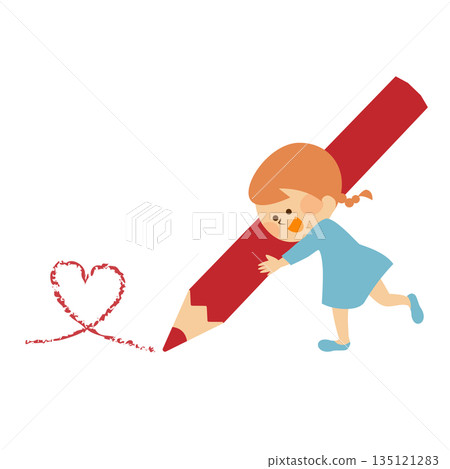 Cute girl holding a pencil Illustration Cute girl holding a pencil Illustration 135121283