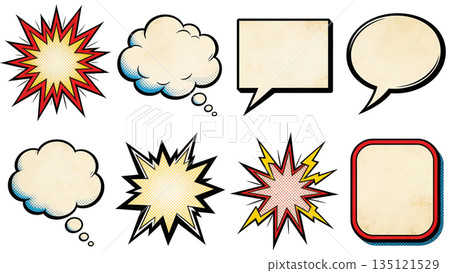 60年代復古風格漫畫對話框、氣泡與思考氣泡套裝 135121529
