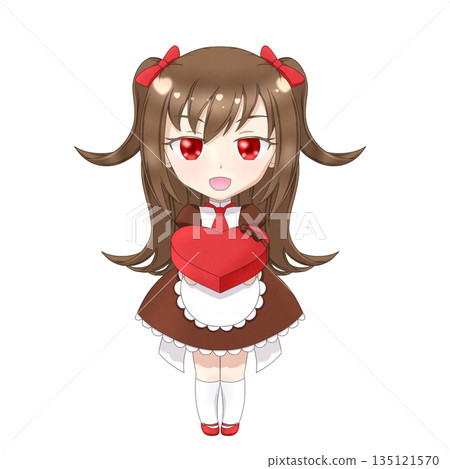 Girl offering chocolate (red) 135121570