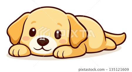 A cute golden retriever puppy lying down. 135121609