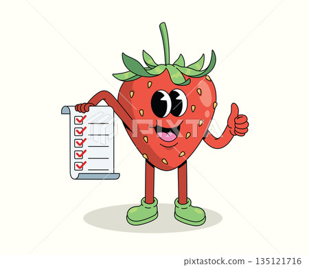 strawberry checklist groovy cartoon illustration strawberry checklist groovy cartoon illustration 135121716