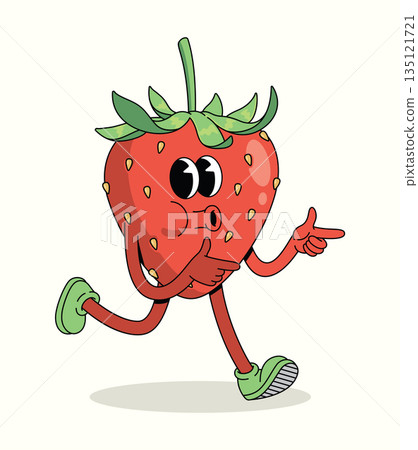 strawberry energetic walk groovy cartoon illustration strawberry energetic walk groovy cartoon illustration 135121721