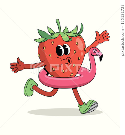 strawberry flamingo float groovy cartoon illustration strawberry flamingo float groovy cartoon illustration 135121722