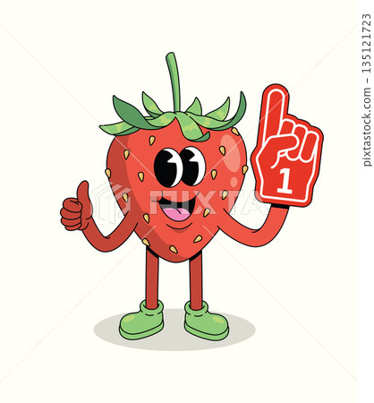 strawberry foam hand groovy cartoon illustration 135121723