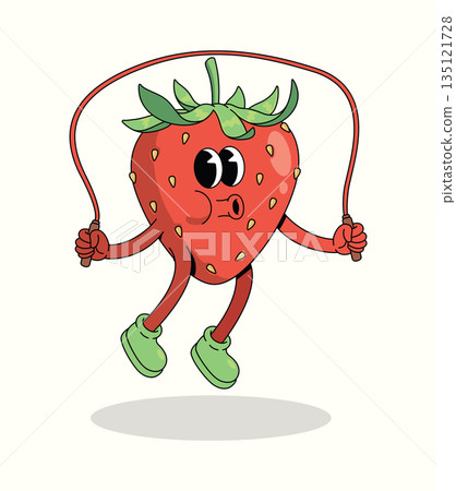 strawberry jump rope groovy cartoon illustration strawberry jump rope groovy cartoon illustration 135121728