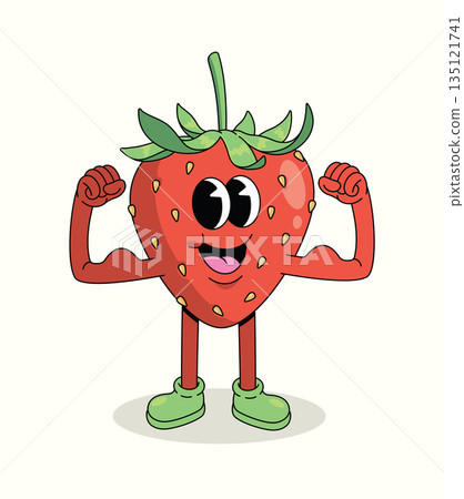 strawberry strong groovy cartoon illustration 135121741