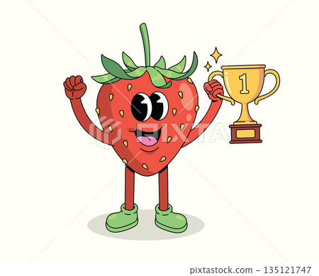 strawberry trophy groovy cartoon illustration strawberry trophy groovy cartoon illustration 135121747