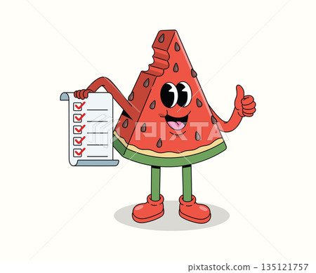 watermelon checklist groovy cartoon illustration watermelon checklist groovy cartoon illustration 135121757