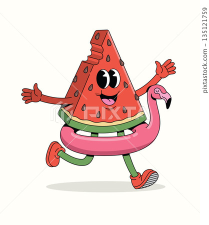 watermelon flamingo float groovy cartoon illustration watermelon flamingo float groovy cartoon illustration 135121759