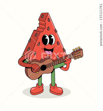 watermelon guitar groovy cartoon illustration 135121761
