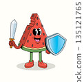 watermelon knight groovy cartoon illustration 135121765