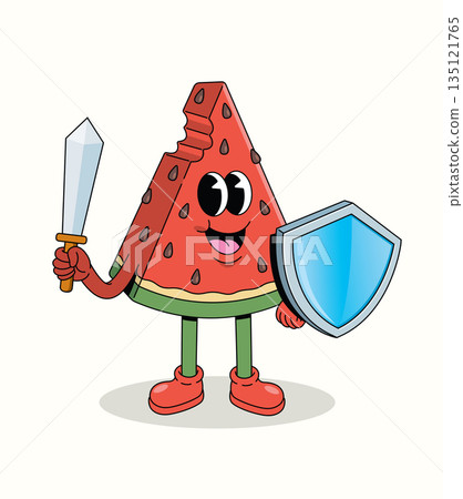 watermelon knight groovy cartoon illustration watermelon knight groovy cartoon illustration 135121765