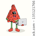 watermelon laptop groovy cartoon illustration 135121766