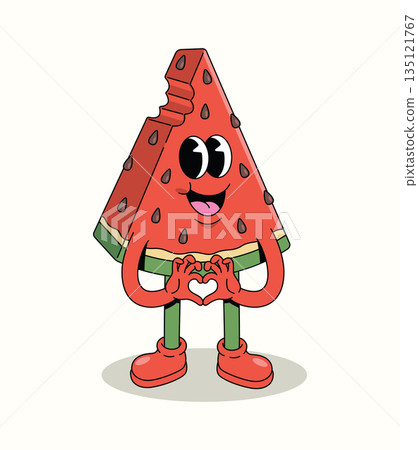 watermelon love groovy cartoon illustration 135121767