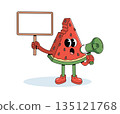 watermelon megaphone groovy cartoon illustration 135121768