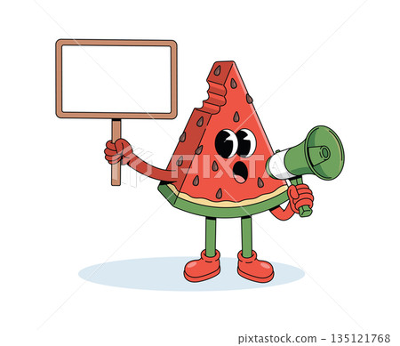 watermelon megaphone groovy cartoon illustration watermelon megaphone groovy cartoon illustration 135121768