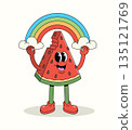 watermelon rainbow groovy cartoon illustration 135121769