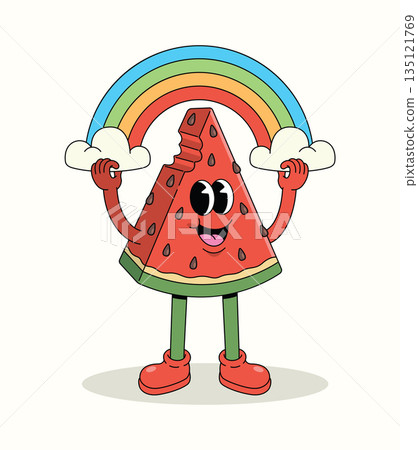 watermelon rainbow groovy cartoon illustration 135121769