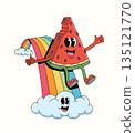 watermelon rainbow slide groovy cartoon illustration 135121770