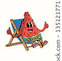 watermelon relaxing on chair groovy cartoon illustration 135121771